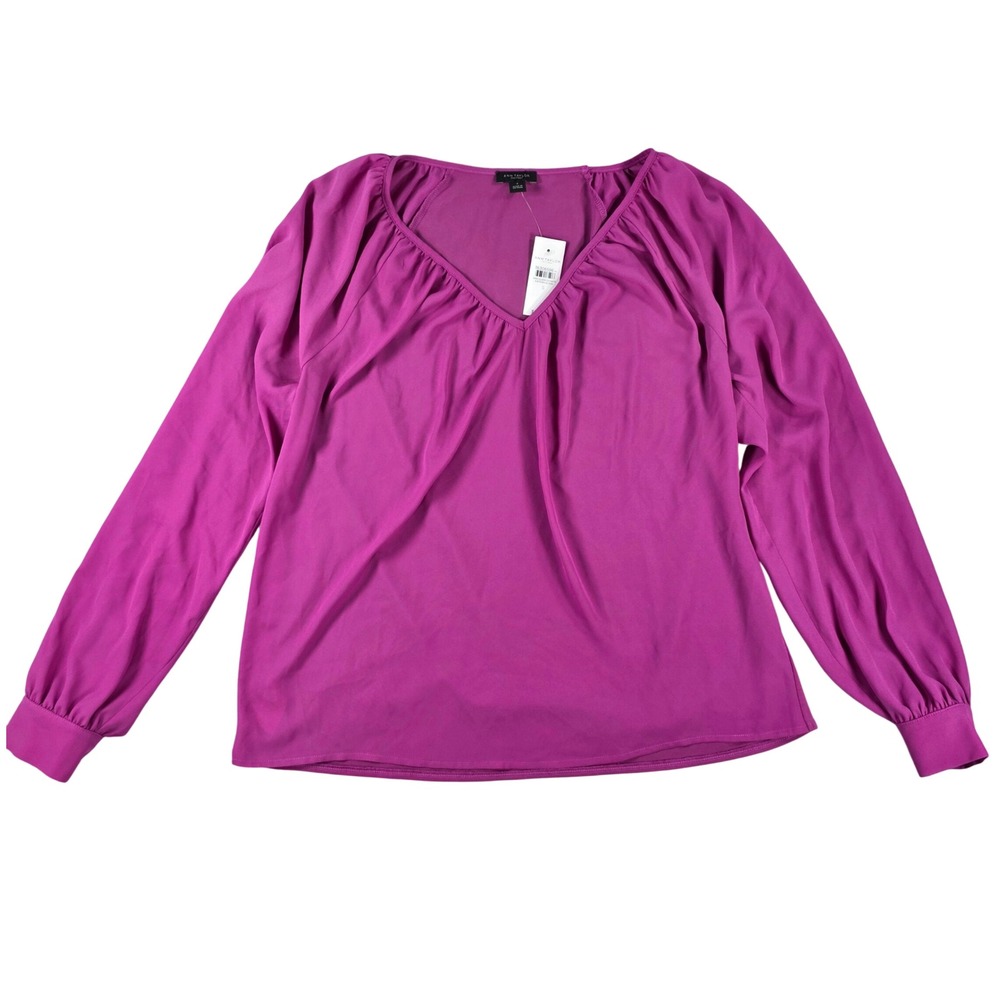 Ann Taylor Factory V-Neck Long Sleeve Blouse Bright Verbena Small Professional